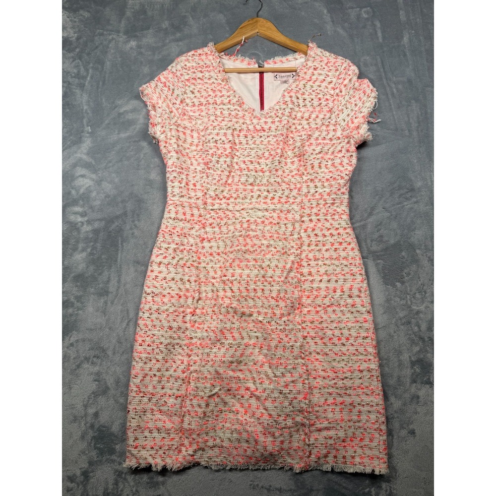 Nanette Lepore Sheath Dress Womens 12 Multi Cotton Tweed Frayed Trim Back Zip